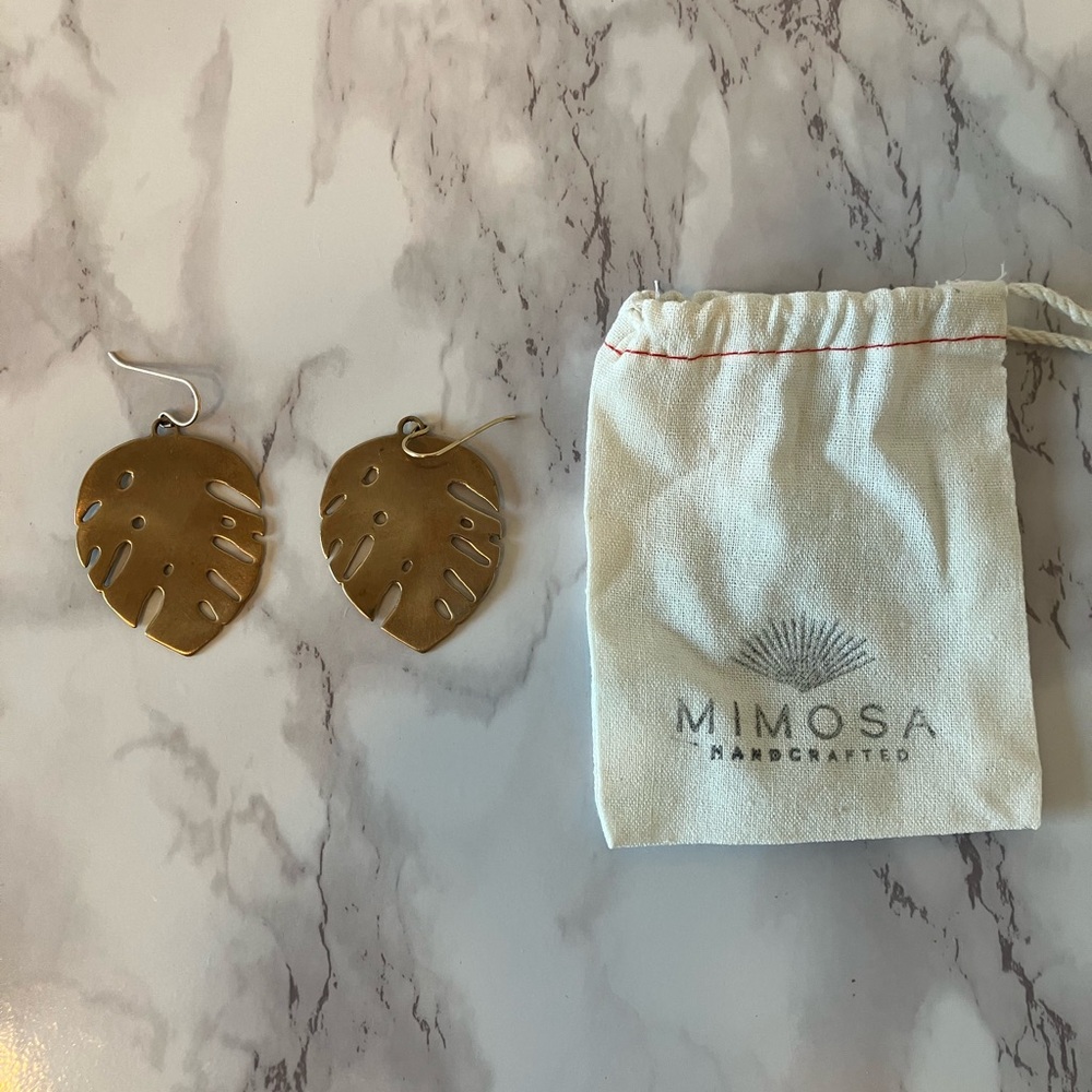 Mimosa Handcrafted large Monstera bronze earrings